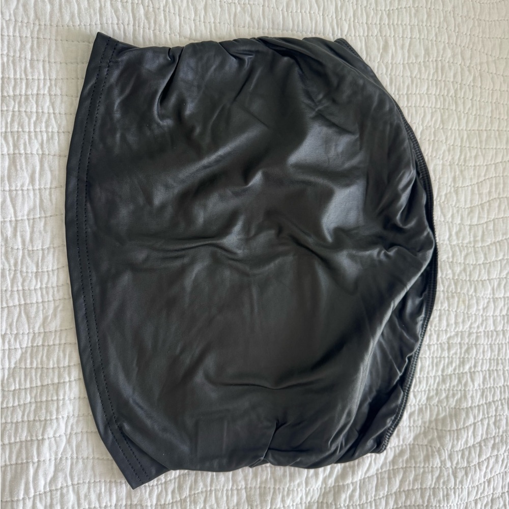 Women's Black Faux Leather Tube Top Cropped